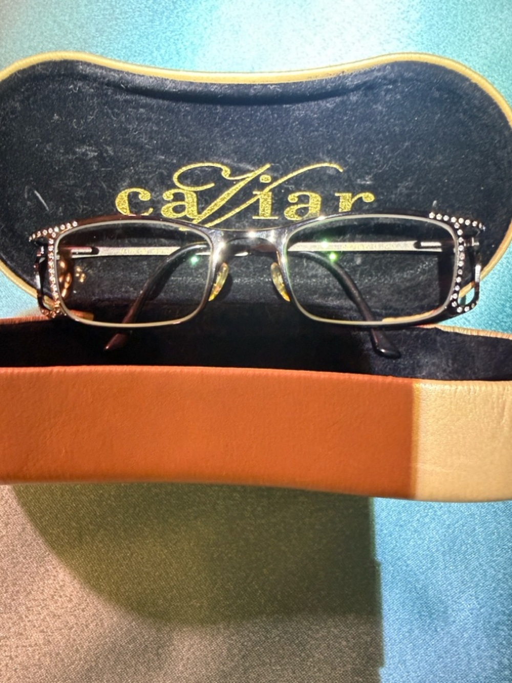 Caviar Rectangle Metal Frames with Rhinestone Detail (M1775 49•16•130)